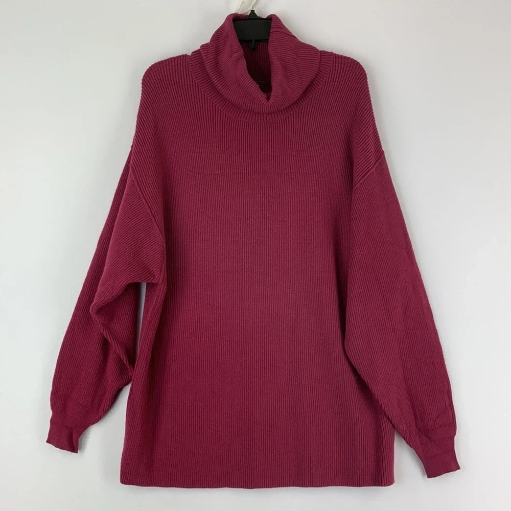 Free People Structured Knit Tunic Turtleneck Pullover Sweater XS Oversized - Picture 5 of 7